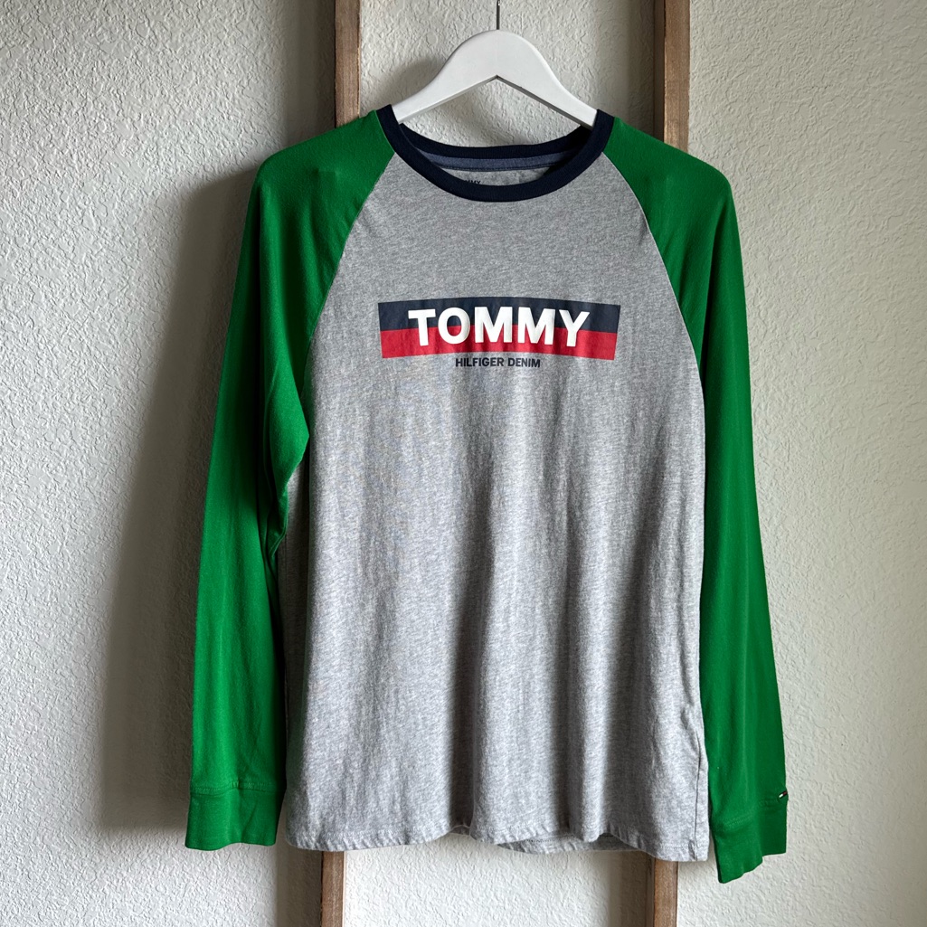 Tommy Hilfiger Jeans Green & Gray Raglan Shirt Sz: Med
